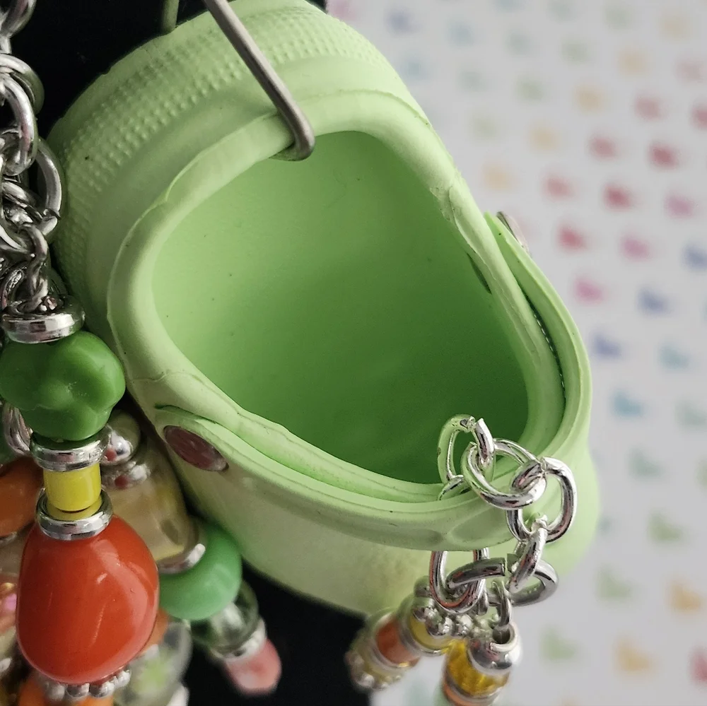 Croc-inspired Purse Charm or Keychain Handcrafted Glass Stone Floral Beads